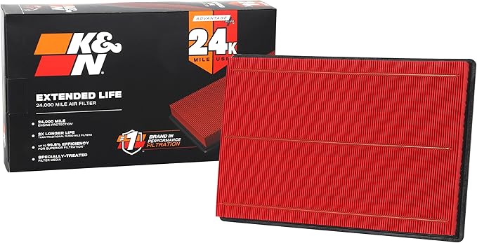 K&N Engine Air Filter: Extended Life 24,000 Mile Replacement Air Filter: Compatible with 2002-2019 Dodge Ram Truck V6/V8/V10 (1500, 2500, 3500, 4500, 5500), KNX-2247