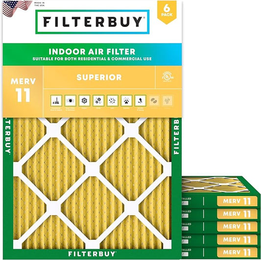 Filterbuy 21.5x23.5x1 Air Filter MERV 11 Superior Pet & Allergy Defense (6-Pack), Electrostatic Pleated HVAC AC Furnace Filters Replacement for Bryant and Carrier (Actual Size: 21.50 x 23.50 x 0.75)