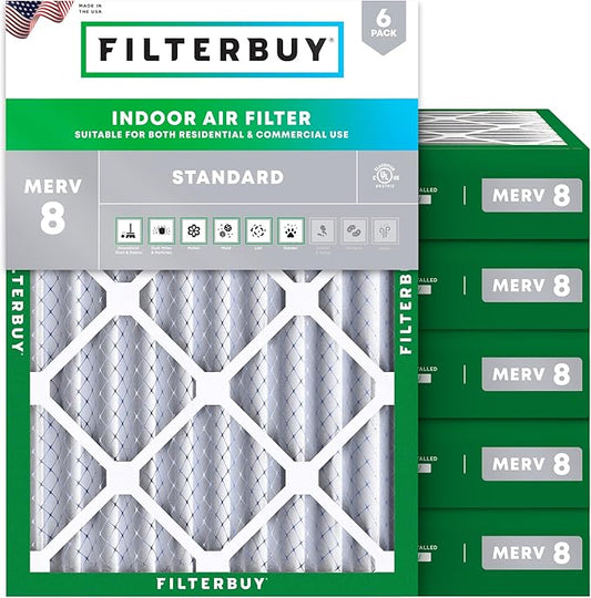 Filterbuy 18x20x4 Air Filter MERV 8 Essential Dust & Allergy Defense (6-Pack), Electrostatic Pleated HVAC AC Furnace Filters Replacement (Actual Size: 17.50 x 19.50 x 3.63)