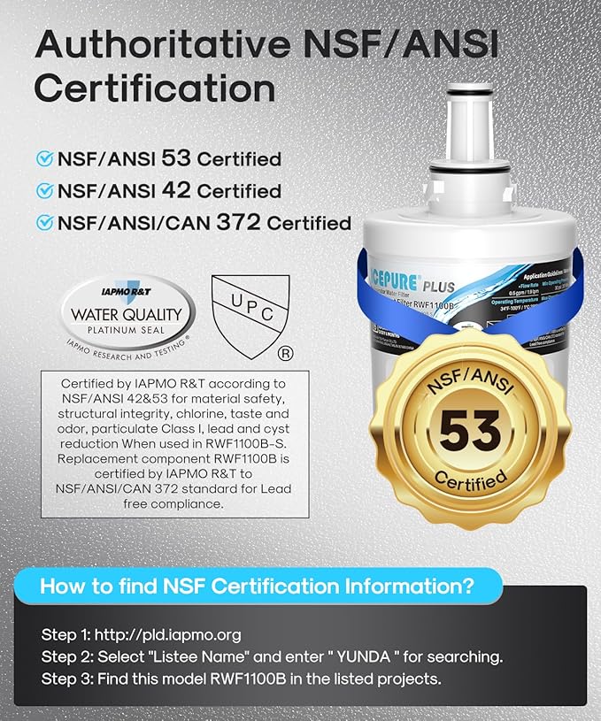 ICEPURE PLUS DA29-00003G NSF/ANSI 53 & 42 Certified Refrigerator Water Filter, Remove Lead, Replacement for Samsung DA29-00003B DA29-00003A, Aqua-Pure Plus, HDX FMS-1 HAFCU1 WF289 WSS-1 WFC2201, 2PACK