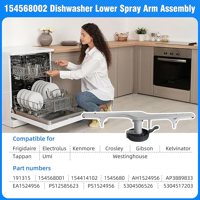 154568002 Dishwasher Lower Wash Arm and 5304518968 Support and 5304506518 Trap Drain Filter for Frigidaire Electrolux 154568001 PS12585623 154414101 154250901 (Grey)