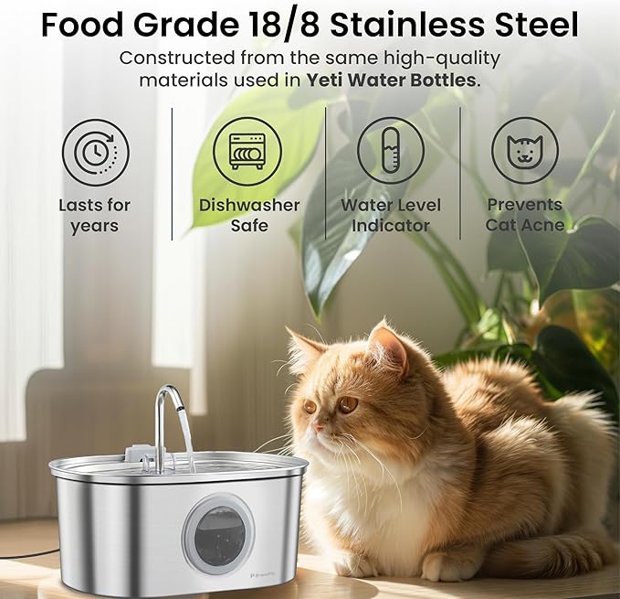 PawsPik SS-01 Stainless Steel Faucet-Design Cat Fountain 108.2 oz.