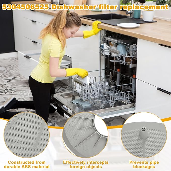 5304506525 Dishwasher Filter, Compatible with Frigidaire, Electrolux, Kenmore, Crosley, Gibson, Kelvinator, Tappan; Replacement for 154252401, AP6036340, 4456337, PS11770489, EAP11770489