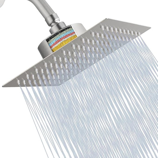 Filtered Shower Head, Stainless Steel High Pressure Shower Head with 15 Stage Hard Water Filter Cartridge for Remove Chlorine and Harmful Substances(Brushed Nickel,8")