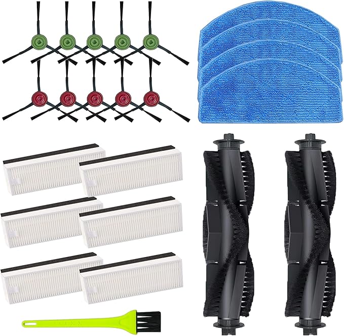 Replacement Parts for Tikom G8000,for Tikom G8000 Pro, for HONITURE G20 Robot Vacuum Cleaner Spare Parts Accessories, 2 Main Roller Brush, 10 Side Brushes, 6 Hepa Filters, 4 Mop Pads