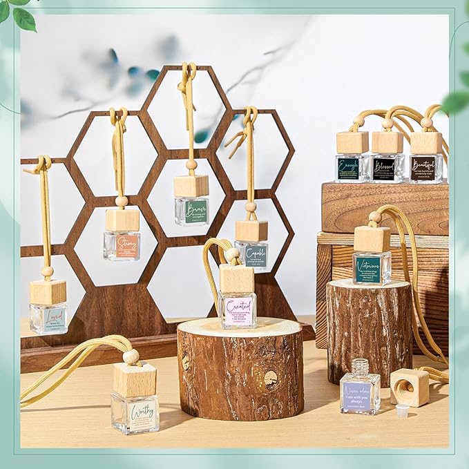 12 Pack Easter Christian Gifts Bulk Empty Hanging Car Diffuser Bottles Religious Essential Oil Air Fresheners Church Ministry Favors Faith Gifts for Women (Square)