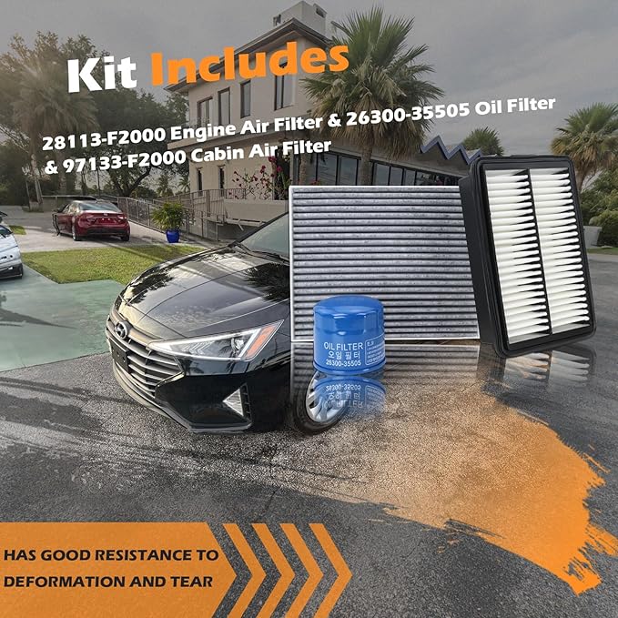 Kefly 28113-F2000 Engine Air Filter & 26300-35505 Oil Filter & 97133-F2000 Cabin Air Filter Fits for 2017-2020 Hyundai Elantra, 2019-2023 Kia Forte, 2020-2023 Forte5