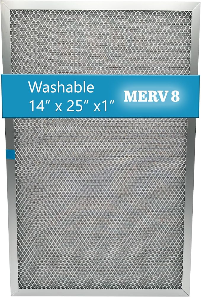 Washable Electrostatic Furnace Air Filter, MERV 8, (14" x 25" x 1") Aluminum Reusable Filter for Furnace, Central AC, and HVAC System