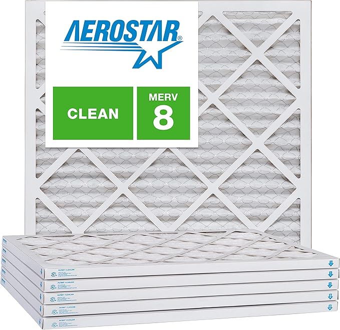 Aerostar 22x22x1 MERV 8 Air Filter, Pleated AC Furnace HVAC Filters (21.875x21.875x0.75), Electrostatically Charged for Allergies Dust Pet Dander Pollen Mold Lint, MPR 600 FPR 5, USA, 6 Pack
