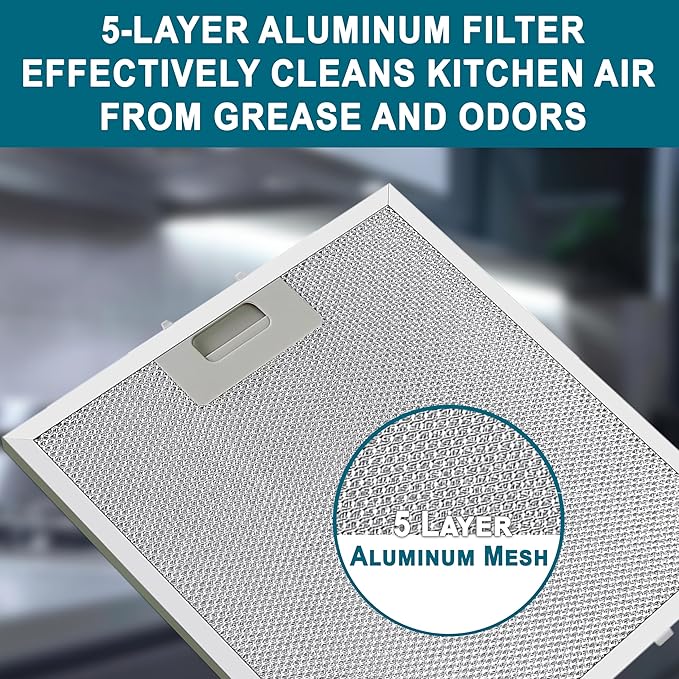 W10169961A Range Hood Grease Filter – 5-Layer Aluminum Mesh Vent Hood Filter, 10.5" x 12", Fits Whirlpool Range Hood, KitchenAid, Jenn-Air – Replacement for W10875058, W11245983 (3-Pack)