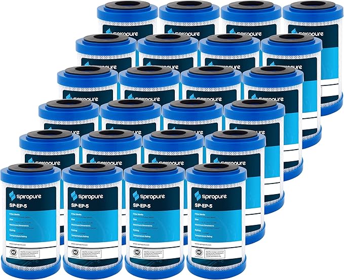 SpiroPure SP-EP-5 5x2.5 5 Micron NSF Certified Coconut Shell Carbon Block Water Filter Cartridge EP-5 255424-43 CB-25-0505 (Case of 24)