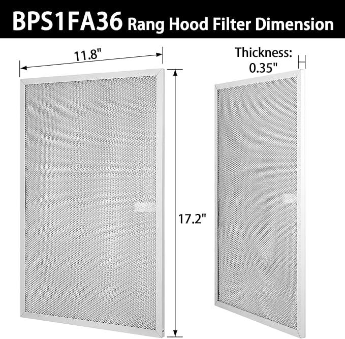 BPS1FA36 Aluminum Range Hood Filter 17-1/4"X 11-3/4"X 3/8" for Broan Nutone Allure QS1 36" and 36" WS1 WS2 Range Hood Filter Replacement 5 Layers, 2 Pack