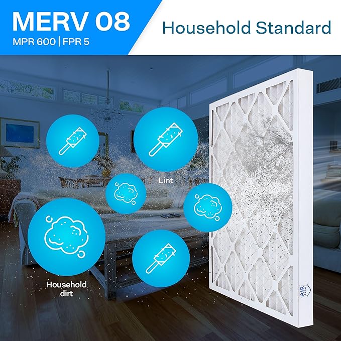 SpiroPure 14X17.5X2 MERV 8 Pleated Air Filters - Made in USA (6 Pack)