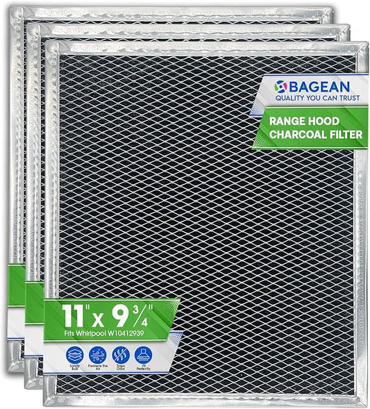 Charcoal Filter Replacement for W10412939 Whirlpool Range Hood Filter 11.02” x 9.73” - Replaces Ductless Kitchen Stove Overhead Whirlpool Vent Hood Charcoal Carbon Filter (3-Pack)