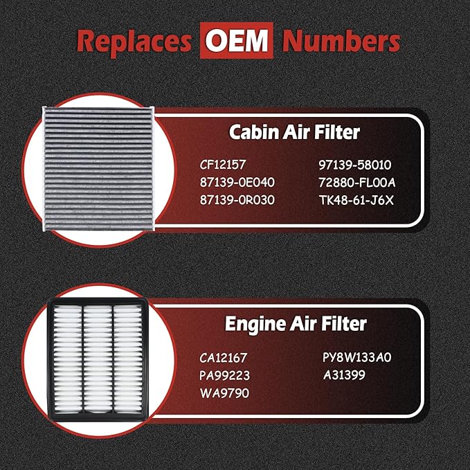 CA12167 Engine Air Filter and CF12157 Cabin Air Filter kit Compatible with 2016-2023 Mazda CX-9 2.5L Replaces PA99223 WA9790 87139-0E040