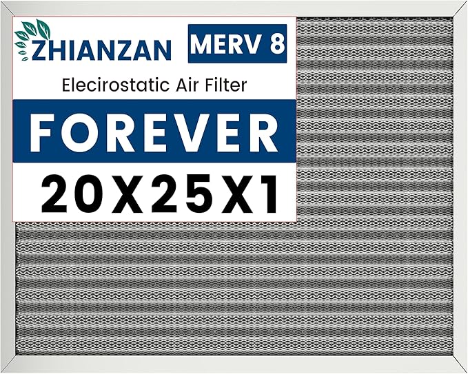 20x25x1 HVAC Furnace Air Filter, Lasts a Lifetime, Washable, the Last HVAC Filter You Will Ever Buy, Healthier Home or Office, Merv 8(Actual Size:19.5x24.5x0.82 Inch)