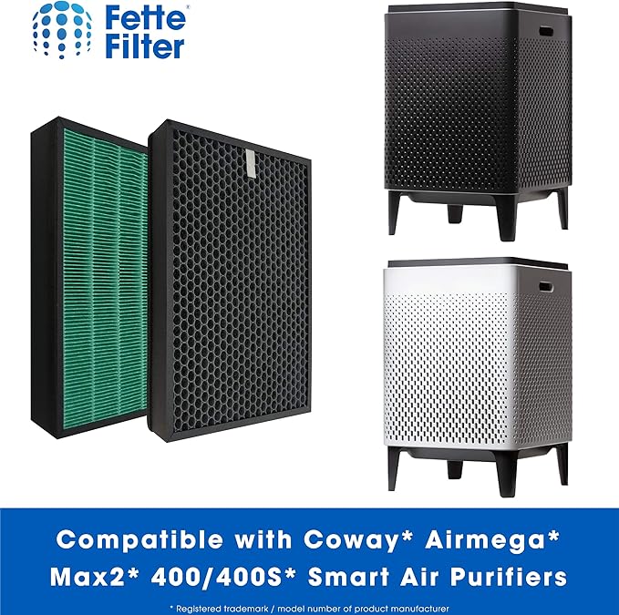 Fette Filter - 400/400S Replacement Filter compatible with Coway AIRMEGA Max2 400 400S 400(G) 400S(G) Max2 Green and Active Carbon Filter Set, AP-2015-FP, 2 Pack