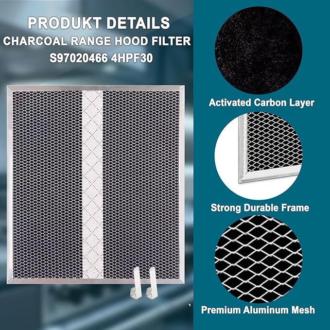 4 Pack HPF30 Charcoal Range Hood Filters – 14-5/8" x 12-7/8" (14.6" x 12.9") – Compatible with S97020466 for Broan & Other Non-Ducted Kitchen Hoods, Odor & Grease Absorbing