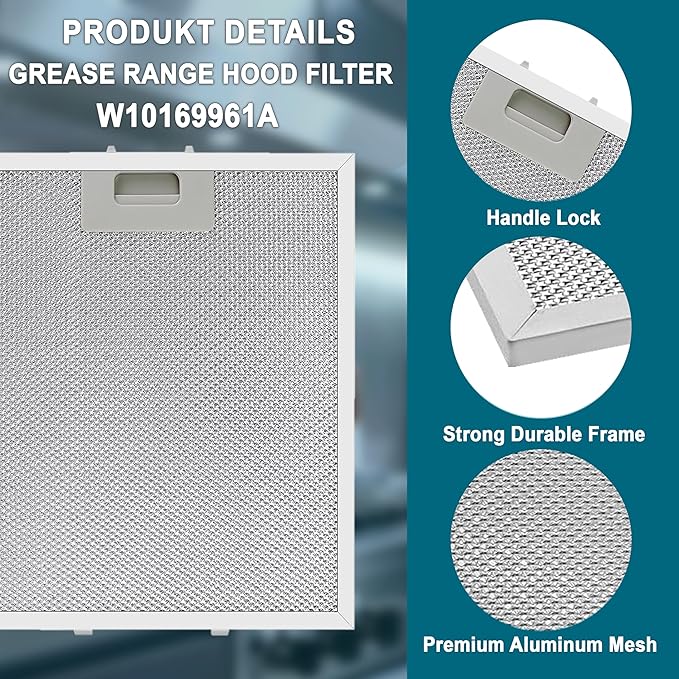 W10169961A Range Hood Grease Filter – 5-Layer Aluminum Mesh Vent Hood Filter, 10.5" x 12", Fits Whirlpool Range Hood, KitchenAid, Jenn-Air – Replacement for W10875058, W11245983 (3-Pack)