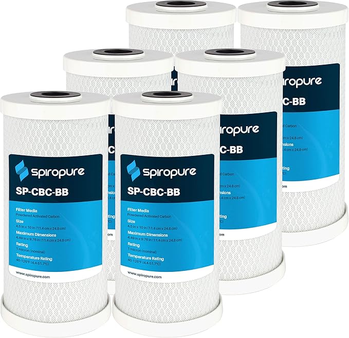 SpiroPure SP-CBC-BB 10x4.5 1 Micron NSF Certified Coconut Shell Carbon Block Water Filter Cartridge CB-45-1001 (Case of 6)