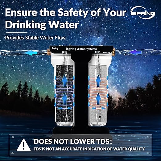 iSpring CW21 2-Stage Water Filtration System for RVs, Leak-Free Brass Fittings, Reduces Odor, Color, Chlorine, Sediment for RVs, Tankless, High Capacity, BPA Free