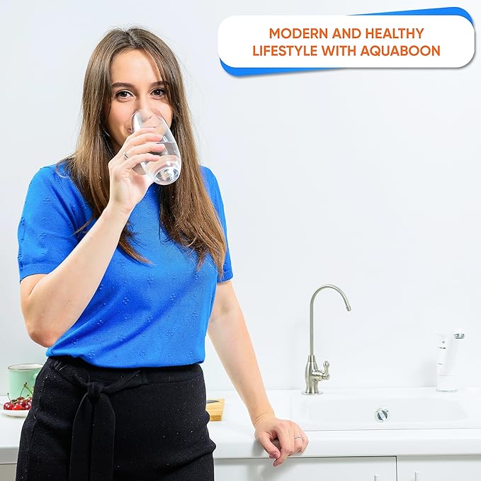 Aquaboon Reverse Osmosis Water Filter - Non-Air Gap Dispenser - Brushed Nickel/Stainless Steel Faucet for Kitchen Sink