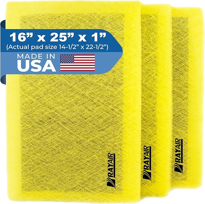 RAYAIR SUPPLY 16x25 Replacement Filter Pads Designed to Fit MicroPower Guard Air Cleaner 16x25 Refills (3 Pack) YELLOW