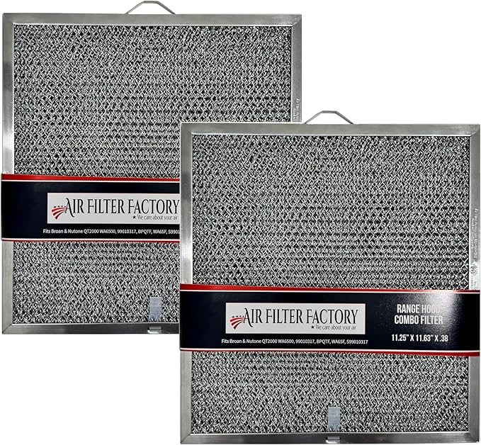 Air Filter Factory Range Hood Filter BPQTF, 99010317, QT2000, WA6500, WA65F, S99010317 Replacement For Broan Nutone Aluminum Grease Mesh Charcoal Carbon Combo Filter 11-1/4" X 11-5/8" X 3/8" 2-Pack