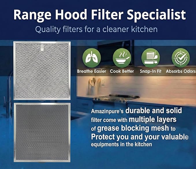 1X BPQTF 99010317 Compatible with Broan-NuTone QT2000 WA6500 WA65F S99010317 BPQTF Kitchen Range Hood Vent Combo Filter Replacements. Aluminum Mesh Dual Layer Charcoal Series