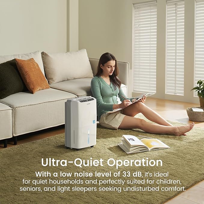 Waykar 2000 Sq. Ft 34 Pints 2025 Most Efficient Energy Star Dehumidifier for Home and Basement with Auto or Manual Drainage, Quiet 33dB Operation, 0.62 Gallon Water Tank Capacity
