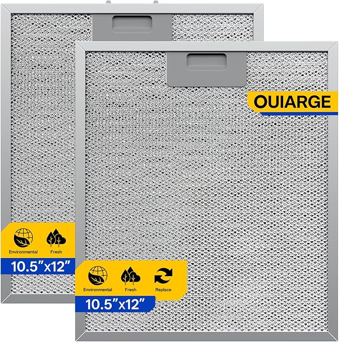 W10169961A Whirl-pooll Aluminum Range Hood Filters 10.5" x 12.5" -Layer Aluminum Mesh Hood Vent Filter, Universal Cooker Hood Metal Mesh Filter Blocks Grease & Filters Air（2 Pack）