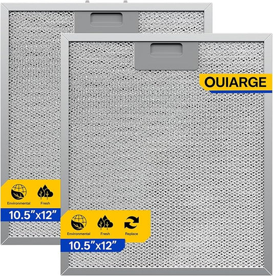 W10169961A Whirl-pooll Aluminum Range Hood Filters 10.5" x 12.5" -Layer Aluminum Mesh Hood Vent Filter, Universal Cooker Hood Metal Mesh Filter Blocks Grease & Filters Air（2 Pack）