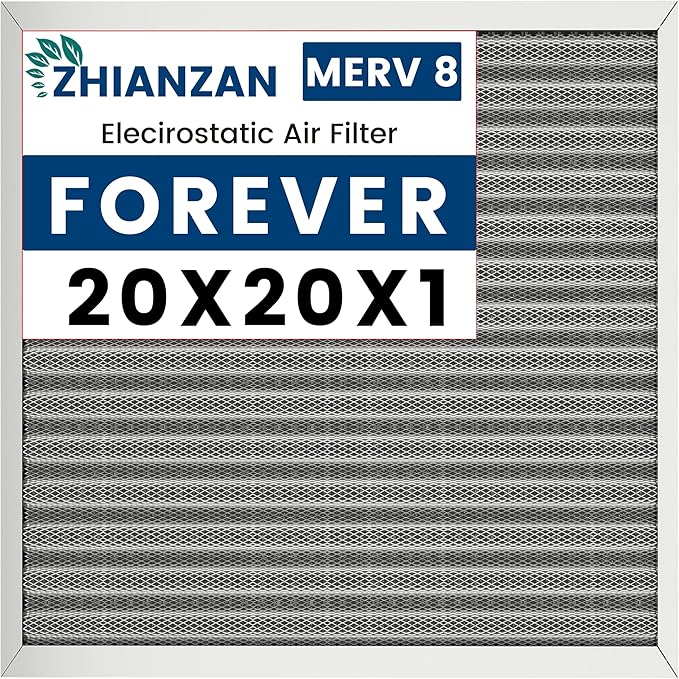 20x20x1 HVAC Furnace Air Filter, Lasts a Lifetime, Washable, the Last HVAC Filter You Will Ever Buy, Healthier Home or Office, Merv 8(Actual Size:19.5x19.5x0.82 Inch)