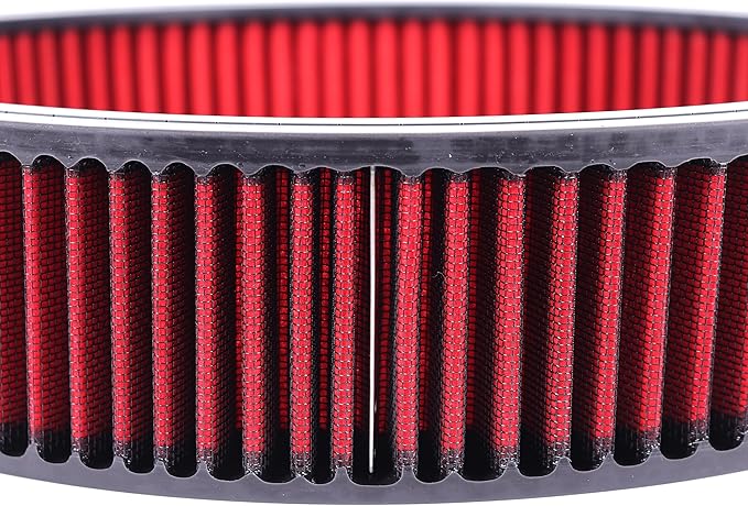 14"x3"Air Cleaner Air Filter Element Round Replacement Washable Reusable Compatible with Chevrolet Buick Ford GMC Mopar Oldsmobile Pontiac Cotton Fiber High Flow (Red)