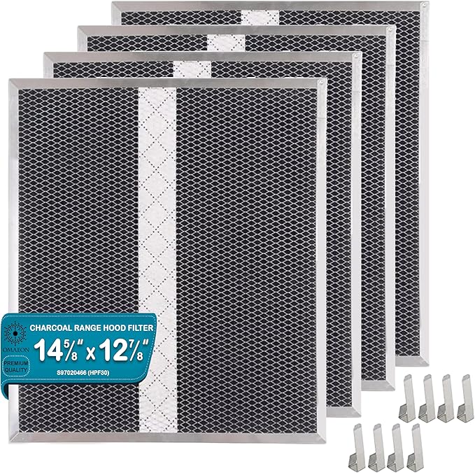 4 Pack HPF30 Charcoal Range Hood Filters – 14-5/8" x 12-7/8" (14.6" x 12.9") – Compatible with S97020466 for Broan & Other Non-Ducted Kitchen Hoods, Odor & Grease Absorbing