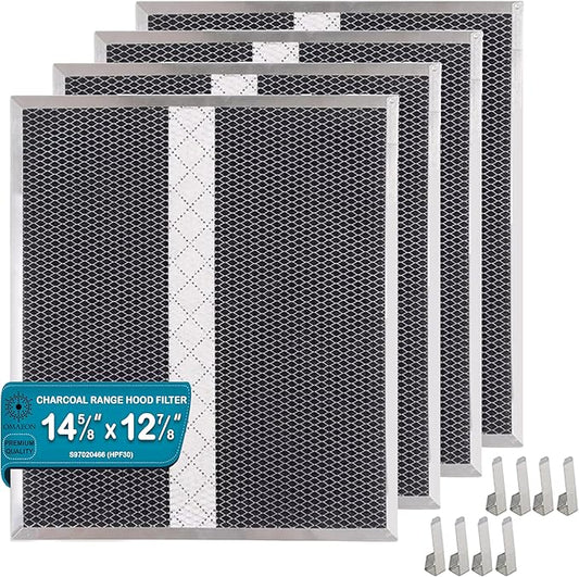 4 Pack HPF30 Charcoal Range Hood Filters – 14-5/8" x 12-7/8" (14.6" x 12.9") – Compatible with S97020466 for Broan & Other Non-Ducted Kitchen Hoods, Odor & Grease Absorbing