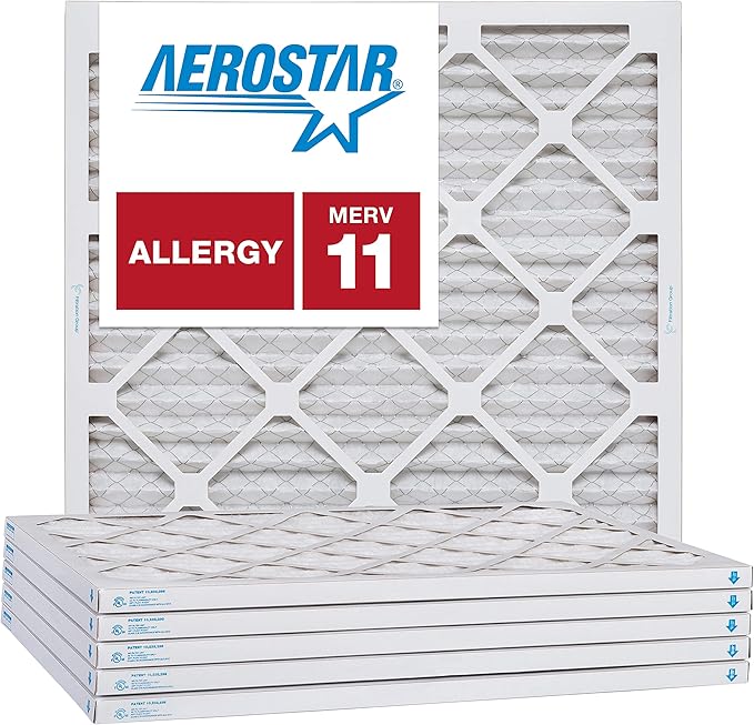 Aerostar 22x22x1 MERV 11 Air Filter, Pleated AC Furnace HVAC Filters (21.875x21.875x0.75), for Allergies Asthma Dust Pet Dander Smoke Bacteria Viruses, MPR 1500 FPR 10, USA, 6 Pack
