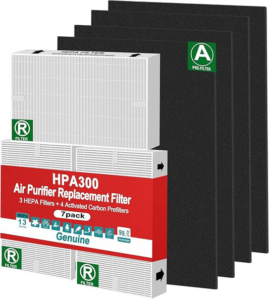 Upgraded HPA300 HEPA filter replacement Set for Honeywell HPA300/HPA200 air Purifier filter replacement - 3 True HEPA + 4 Carbon Filters, Zero Ozone, Easy Install, Ideal for Home & Pet Owners