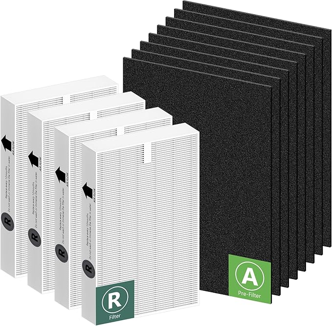 HPA100 Replacement Filters for Honeywell HPA100 HRF-ARVP100 Series Air Purifier HPA094, HPA104, HPA105, HPA3100 and HPA5100, Funmit 4 Pack Filter R Replacement and 8 Pack A Carbon Pre-Cut Pre-Filters