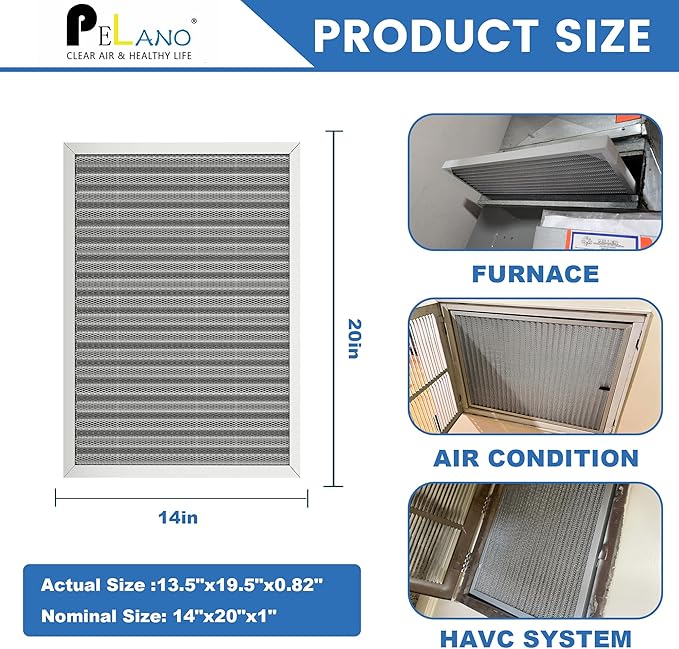 14x20x1 Reusable Air Filter, Electrostatic HVAC Air Filter, Lasts a Lifetime, Washable, Enjoy Fresher Air in Home and Office, MERV 8 (Actual Size:13.5x19.5x0.82 Inch)