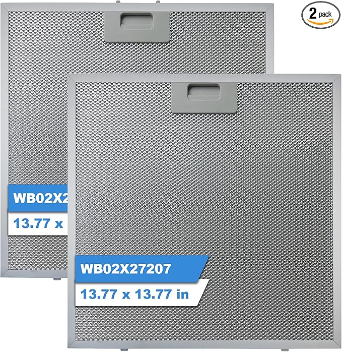 WB02X27207 Range Hood Grease Filters Compatible with GE Range Vent Hood JVX5300BJ1TS JVX5300DJ1BB JVX5300DJ1WW Replace For 4463981 PS11771771 EAP11771771-2 Pack 13.77 x 13.77 x 0.39 Inches