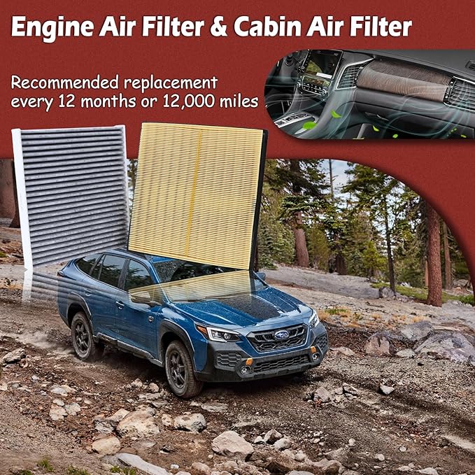 16546AA16A Engine Air Filter and CF12157 Cabin Air Filter kit Compatible with 2018-2025 Crosstrek 2.0L 2021-2024 Crosstrek 2.5L 2020-2025 Outback 2.4L 2.5L Replaces 16546-AA16A 87139-58010