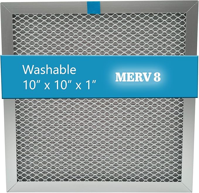 Washable Electrostatic Furnace Air Filter, MERV 8, (10" x 10" x 1") Aluminum Reusable Filter for Furnace, Central AC, and HVAC System