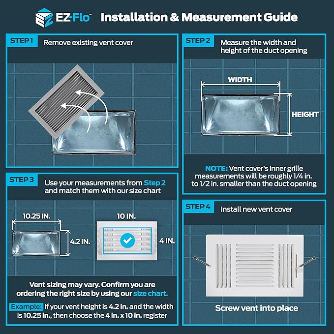 EZ-FLO 14 x 14 Inch (Duct Opening) Return Air Vent Cover for Wall or Ceiling, Solid Steel Return Air Filter Grille, HVAC Vent Cover, White, 61653