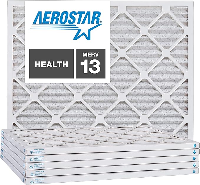 Aerostar 16.5x21.625x1 MERV 13 Air Filter, Pleated AC Furnace HVAC Filters (16.5x21.5x0.75), for Allergies Asthma Dust Pet Dander Pollen Smoke Bacteria, MPR 1200 FPR 7, USA, 6 Pack