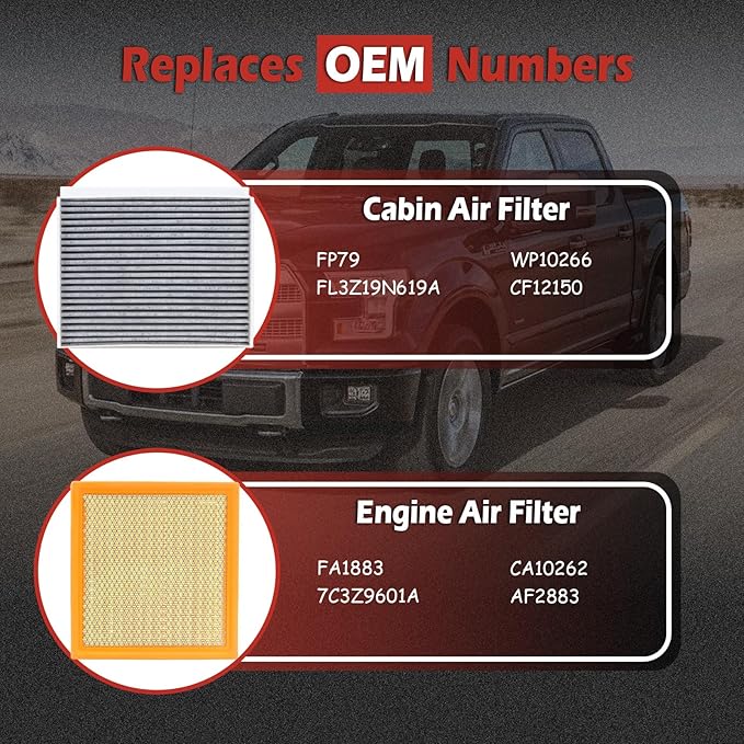 FA1883 Engine Air Filter and FP79 Cabin Air Filter kit Compatible with 2015-2025 Ford F150 2.7L Gas 2021-2025 F150 3.5L Hybrid 2018-2025 Expedition Navigator 3.5L Gas Replaces 7C3Z9601A FL3Z19N619