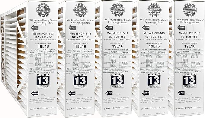 Lennox 19L16-16" x 25" x 5" Healthy Climate HCF16-13 Air filter, MERV 13 (5-Pack)