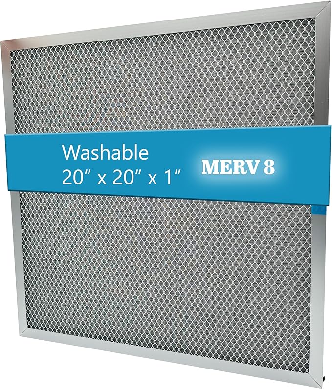 Washable Electrostatic Furnace Air Filter, MERV 8, (20" x 20" x 1") Aluminum Reusable Filter for Furnace, Central AC, and HVAC System