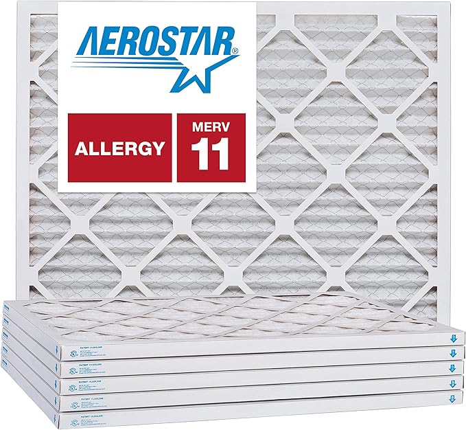 Aerostar 22x24x1 MERV 11 Air Filter, Pleated AC Furnace HVAC Filters (21.875x23.875x0.75), for Allergies Asthma Dust Pet Dander Smoke Bacteria Viruses, MPR 1500 FPR 10, USA, 6 Pack