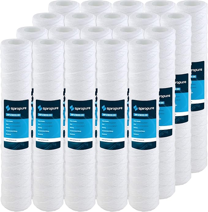 SpiroPure SP-CW20-20 20x2.5 20 Micron String-Wound Polypropylene Sediment Water Filter Cartridge SWC-25-2020 (Case of 20)
